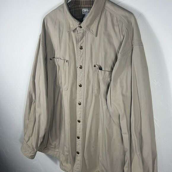 🔥🔥 Vintage CARHARTT Denim Blanket Lined Full Snap Jacket - Beige - XLT - EUC - Picture 5 of 15